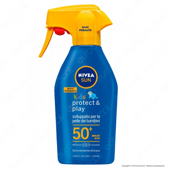Nivea Sun Spray Trigger Solare Kids Protect & Play Extra Resistente all'Acqua FP 50+ - Flacone da 300ml Nivea Sun Spray Trigger Solare Kids Protect & Play Extra Resistente all'Acqua FP 50+ - Flacone da 300ml