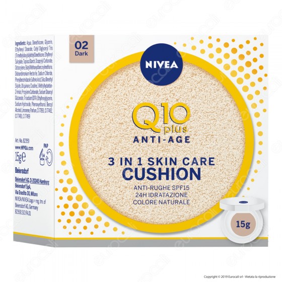 Nivea Q10 Plus Anti-Age 3 in 1 Skin Care Cushion Scuro Fondotinta Idratante da 15g