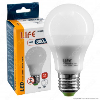 Life Lampadina LED E27 9W Bulb A60 12V DC - mod. 39.920360C12