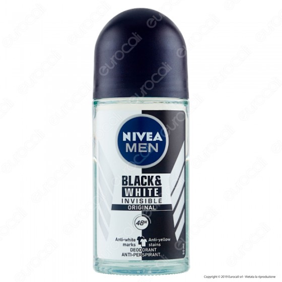 Nivea Men Deodorante Black & White Invisible Applicatore Roll-On Senza Alcool - Flacone da 50ml