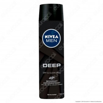 Nivea Men Deep Deodorante Spray 48h Dry & Clean Feel con Carbone Attivo - Flacone da 150ml