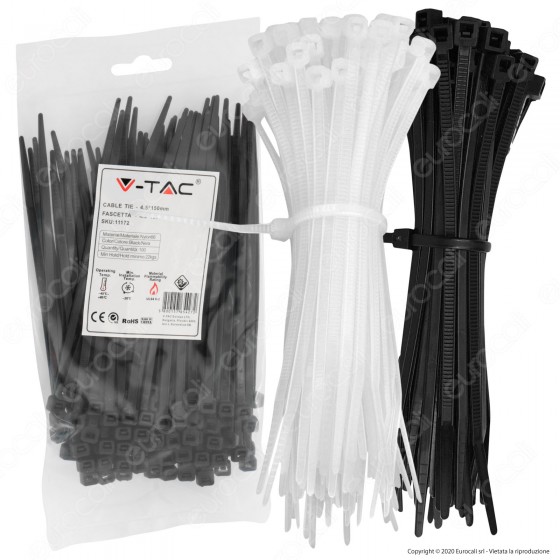V-Tac Confezione da 100 Fascette Stringicavo Autobloccanti in Nylon V-Tac Confezione da 100 Fascette Stringicavo Autobloccanti in Nylon