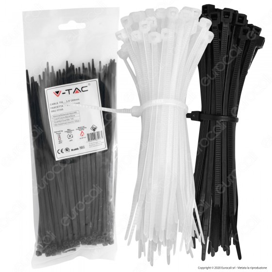 V-Tac Confezione da 100 Fascette Stringicavo Autobloccanti in Nylon V-Tac Confezione da 100 Fascette Stringicavo Autobloccanti in Nylon