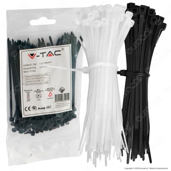 V-Tac Confezione da 100 Fascette Stringicavo Autobloccanti in Nylon V-Tac Confezione da 100 Fascette Stringicavo Autobloccanti in Nylon