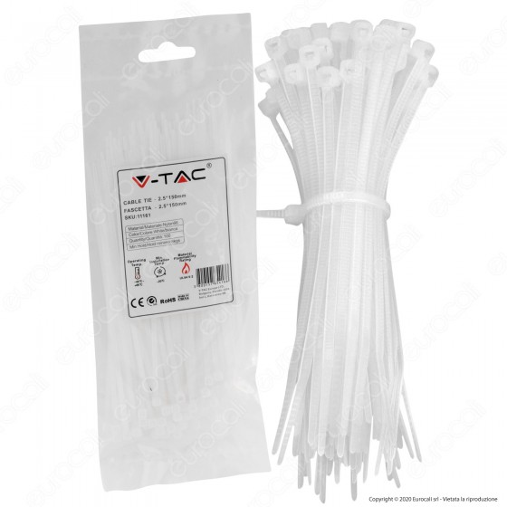 V-Tac Confezione da 100 Fascette Stringicavo Autobloccanti in Nylon