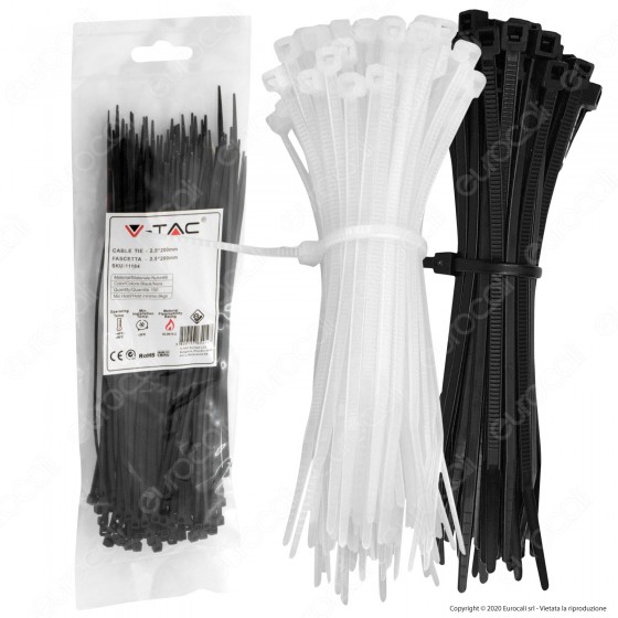 V-Tac Confezione da 100 Fascette Stringicavo Autobloccanti in Nylon V-Tac Confezione da 100 Fascette Stringicavo Autobloccanti in Nylon