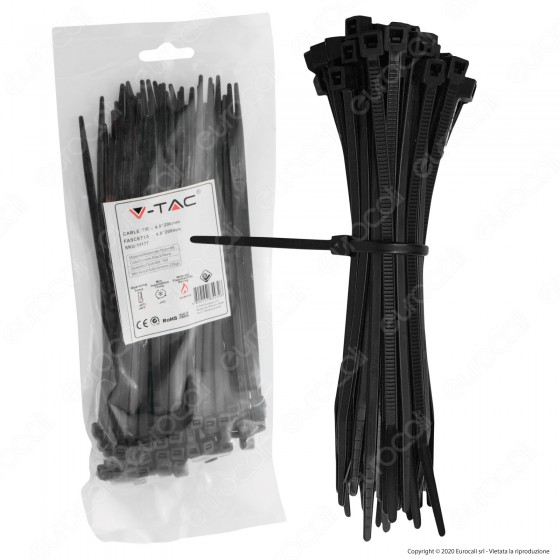 V-Tac Confezione da 100 Fascette Stringicavo Autobloccanti in Nylon V-Tac Confezione da 100 Fascette Stringicavo Autobloccanti in Nylon