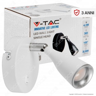 V-Tac VT-805 Lampada da Muro Wall Light LED 4,5W Colore Bianco con Interruttore - SKU 8675 / 8677