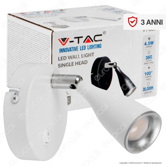 V-Tac VT-805 Lampada da Muro Wall Light LED 4,5W Colore Bianco con V-Tac VT-805 Lampada da Muro Wall Light LED 4,5W Colore Bianco con