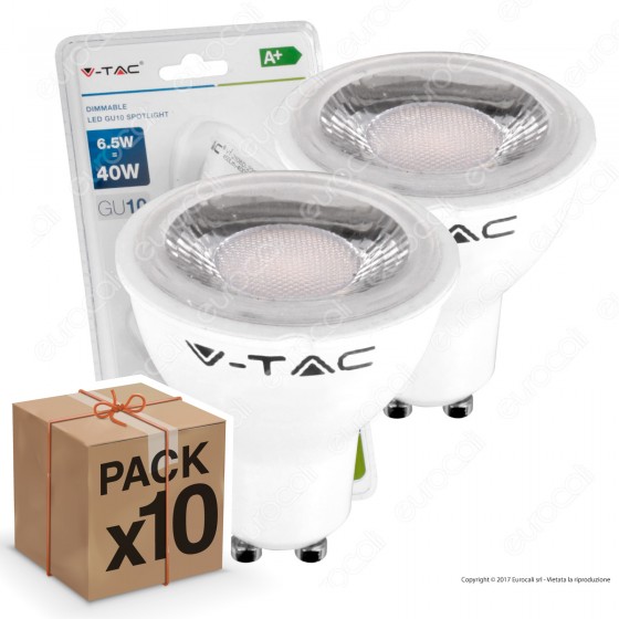 10 Lampadine LED V-Tac VT-2108D Faretto LED GU10 6,5W Spotlight 38° Dimmerabile - Pack Risparmio 10 Lampadine LED V-Tac VT-2108D Faretto LED GU10 6,5W Spotlight 38° Dimmerabile - Pack Risparmio