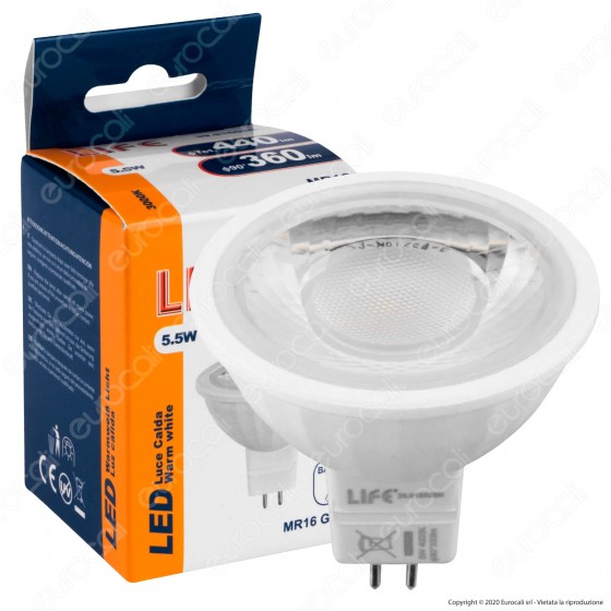 Life Lampadina LED GU5.3 (MR16) 5,5W Faretto Spotlight - mod. 39.916036C / 39.916036N / 39.916036F 