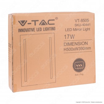 V-Tac VT-8505 Lampada LED a Specchio Rettangolare da Parete 17W con Anti Appannamento - SKU 40441