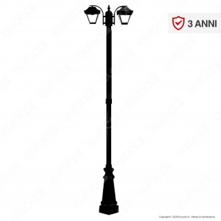 V-Tac VT-847 Lampione Portalampada Nero per 2 Lampadine E27 da