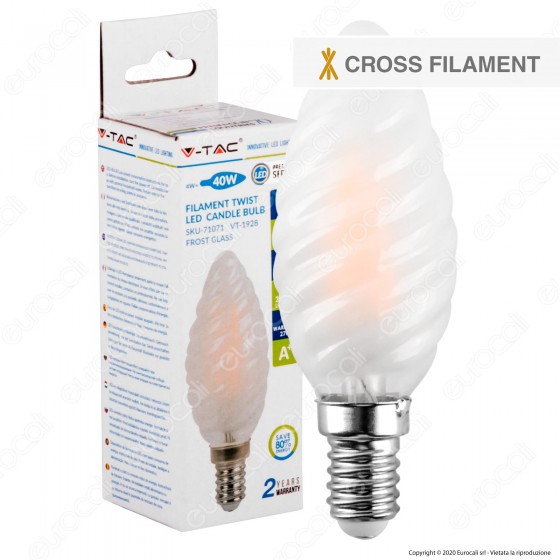 V-Tac VT-1928 Lampadina LED E14 4W Candela Twist Cross Filament Frost V-Tac VT-1928 Lampadina LED E14 4W Candela Twist Cross Filament Frost
