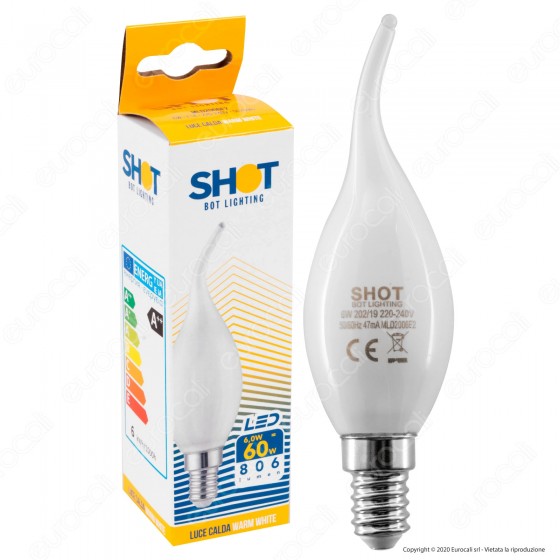 Bot Lighting Shot Lampadina LED E14 6W Candela Fiamma Vetro Bianco Bot Lighting Shot Lampadina LED E14 6W Candela Fiamma Vetro Bianco