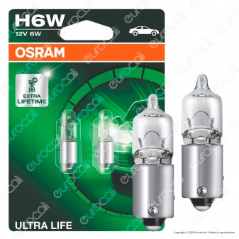 Osram Ultra Life Lunga Durata 6W - 2 Lampadine H6W