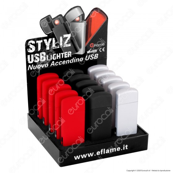 G-Flame Accendino USB Antivento Ricaricabile - Box da 15 Accendini G-Flame Accendino USB Antivento Ricaricabile - Box da 15 Accendini