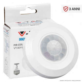 V-Tac VT-8091 Sensore di Movimento a Infrarossi PIR per Lampadine LED Colore Bianco - SKU 6606