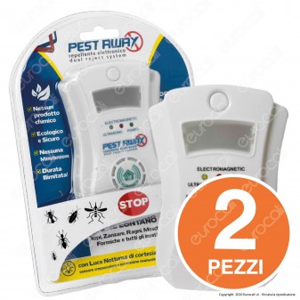 Kit 2 Intergross Pest Away Repellente Elettronico per Insetti e Roditori con Elettromagnetismo ed Ultrasuoni