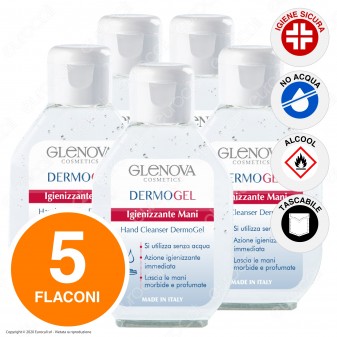 5 Flaconi da 80ml di Glenova Dermogel Gel Igienizzante Mani Alcolico