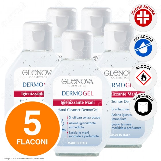 5 Flaconi da 80ml di Glenova Dermogel Gel Igienizzante Mani Alcolico 5 Flaconi da 80ml di Glenova Dermogel Gel Igienizzante Mani Alcolico