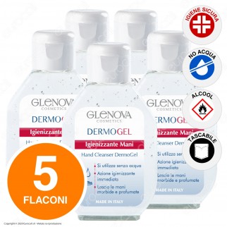 5 Flaconi da 80ml di Glenova Dermogel Gel Igienizzante Mani Alcolico