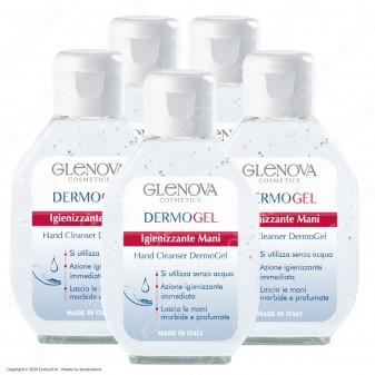 5 Flaconi da 80ml di Glenova Dermogel Gel Igienizzante Mani Alcolico