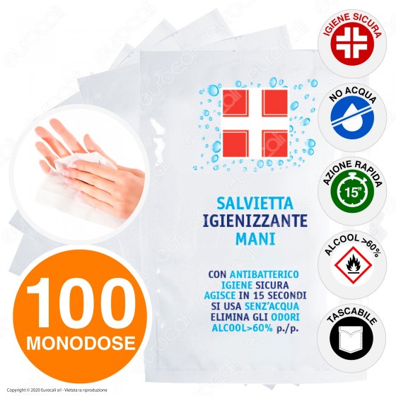 Salvietta Igienizzante Mani Antibatterico con Alcool Efficace Contro Salvietta Igienizzante Mani Antibatterico con Alcool Efficace Contro