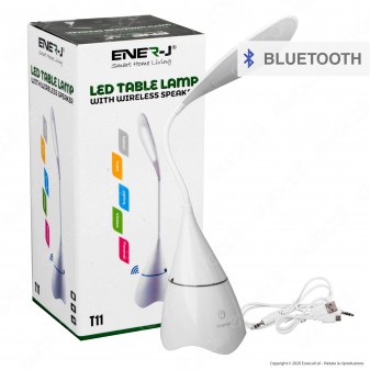Ener-J Lampada Smart da Tavolo LED 6W con Speaker Bluetooth e Batteria Ricaricabile Colore Bianco - mod. T11WHITE