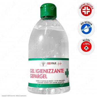 Gepar Gepargel Gel Alcolico ≥75% Antisettico Igienizzante Mani Efficace Contro Germi e Batteri - Flacone da 500ml