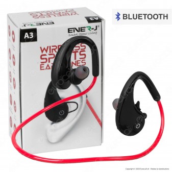 Ener-J Wireless Sports Earphones Coppia di Auricolari Bluetooth con Batteria Ricaricabile IPX4 Colore Nero - mod. A3