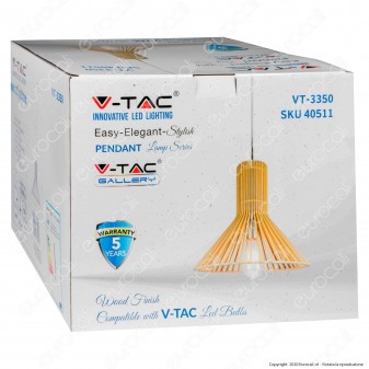 V-Tac VT-3350 Lampadario a Sospensione in Legno con Portalampada per
