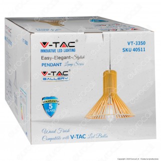 V-Tac VT-3350 Lampadario a Sospensione in Legno con Portalampada per