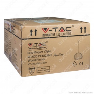 V-Tac VT-4280 Lampadario a Sospensione in Legno con Portalampada per