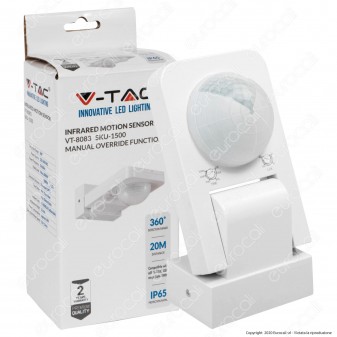 V-Tac VT-8083 Sensore di Movimento a Infrarossi IP65 per Lampadine LED Colore Bianco - SKU 1500