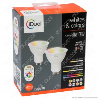 iDual Kit 2 Lampadine LED GU10 Faretti 100° Multifunzione RGB+W 4,5W