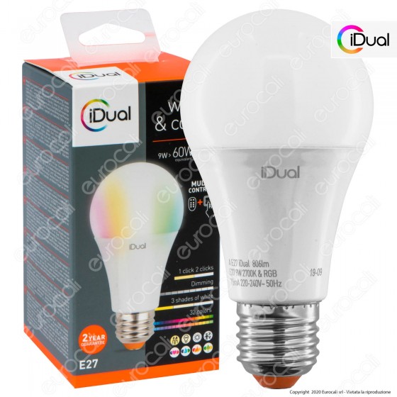 iDual Lampadina LED E27 Bulb A60 Multifunzione RGB+W 9W - mod. iDual Lampadina LED E27 Bulb A60 Multifunzione RGB+W 9W - mod.