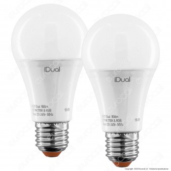 iDual Kit da 2 Lampadine LED E27 Bulb A60 Multifunzione RGB+W 9W con