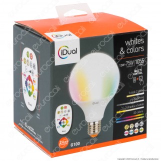 iDual Lampadina LED E27 Globo G95 Multifunzione RGB+W 12W con