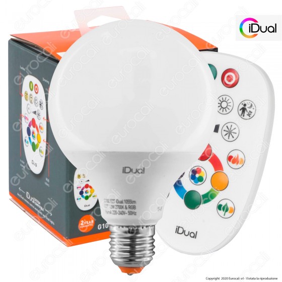 iDual Lampadina LED E27 Globo G95 Multifunzione RGB+W 12W con iDual Lampadina LED E27 Globo G95 Multifunzione RGB+W 12W con