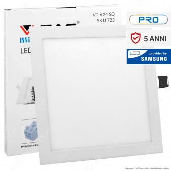 V-Tac PRO VT-624 SQ Pannello LED Quadrato 24W SMD da Incasso con Driver con Chip Samsung - SKU 721 / 722 / 723