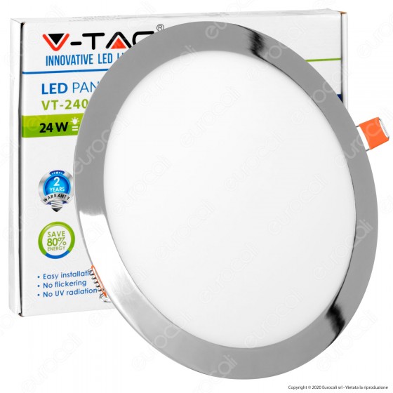 V-Tac VT-2407RD Pannello LED Rotondo 24W SMD Cromato da Incasso con V-Tac VT-2407RD Pannello LED Rotondo 24W SMD Cromato da Incasso con