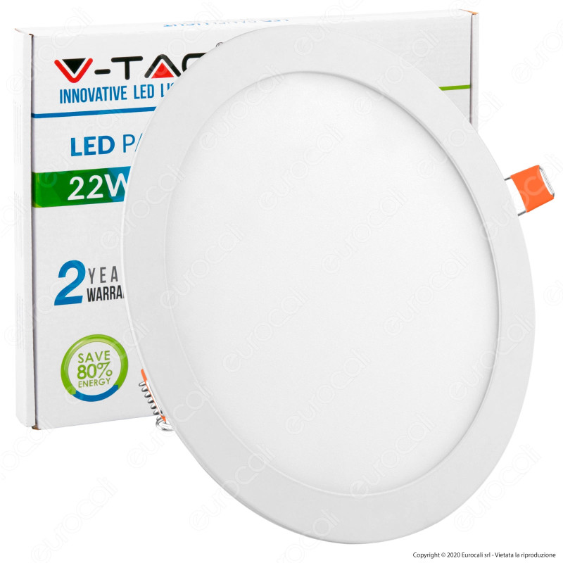 V-Tac VT-2207RD Pannello LED Rotondo 22W SMD da Incasso con Driver -