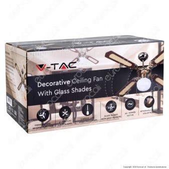 V-Tac VT-6042-4 Ventilatore da Soffitto 50W 4 Pale con Portalampada per 1 Lampadina LED E27 - SKU 7914