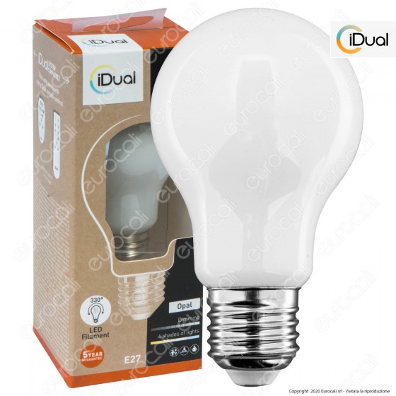 iDual Lampadina LED E27 Filament 9W Bulb A60 Changing Color Dimmerabile in Vetro Bianco - mod. JE0126130