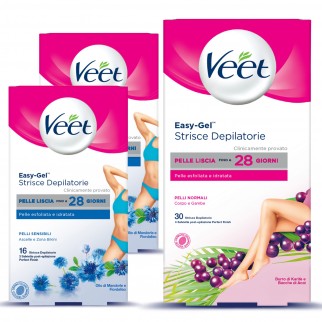 Kit Veet Easy Gel Strisce Depilatorie Ascelle, Zona Bikini e Corpo