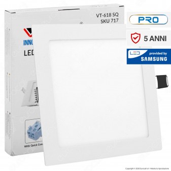 V-Tac PRO VT-618 SQ Pannello LED Quadrato 18W SMD da Incasso con Driver con Chip Samsung - SKU 715 / 716 / 717