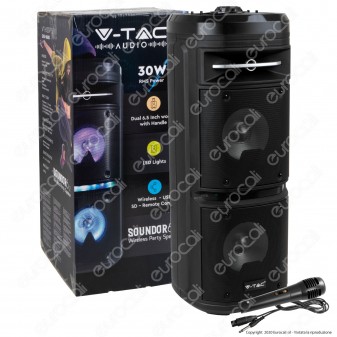 V-Tac Audio VT-6207-2 Soundor 6x2 Cassa Attiva 30W con Bluetooth Karaoke LED RGB Telecomando e Microfono - SKU 8680