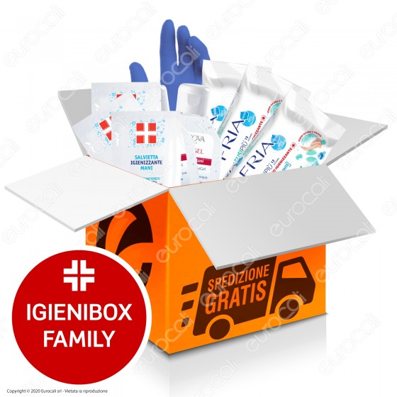 IgieniBox Family con Gel Igienizzante Mani Salviette con Alcool IgieniBox Family con Gel Igienizzante Mani Salviette con Alcool