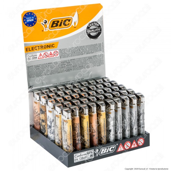 Bic Maxi J38 Elettronico Grande Fantasia Tattoo - Box da 50 Accendini Bic Maxi J38 Elettronico Grande Fantasia Tattoo - Box da 50 Accendini